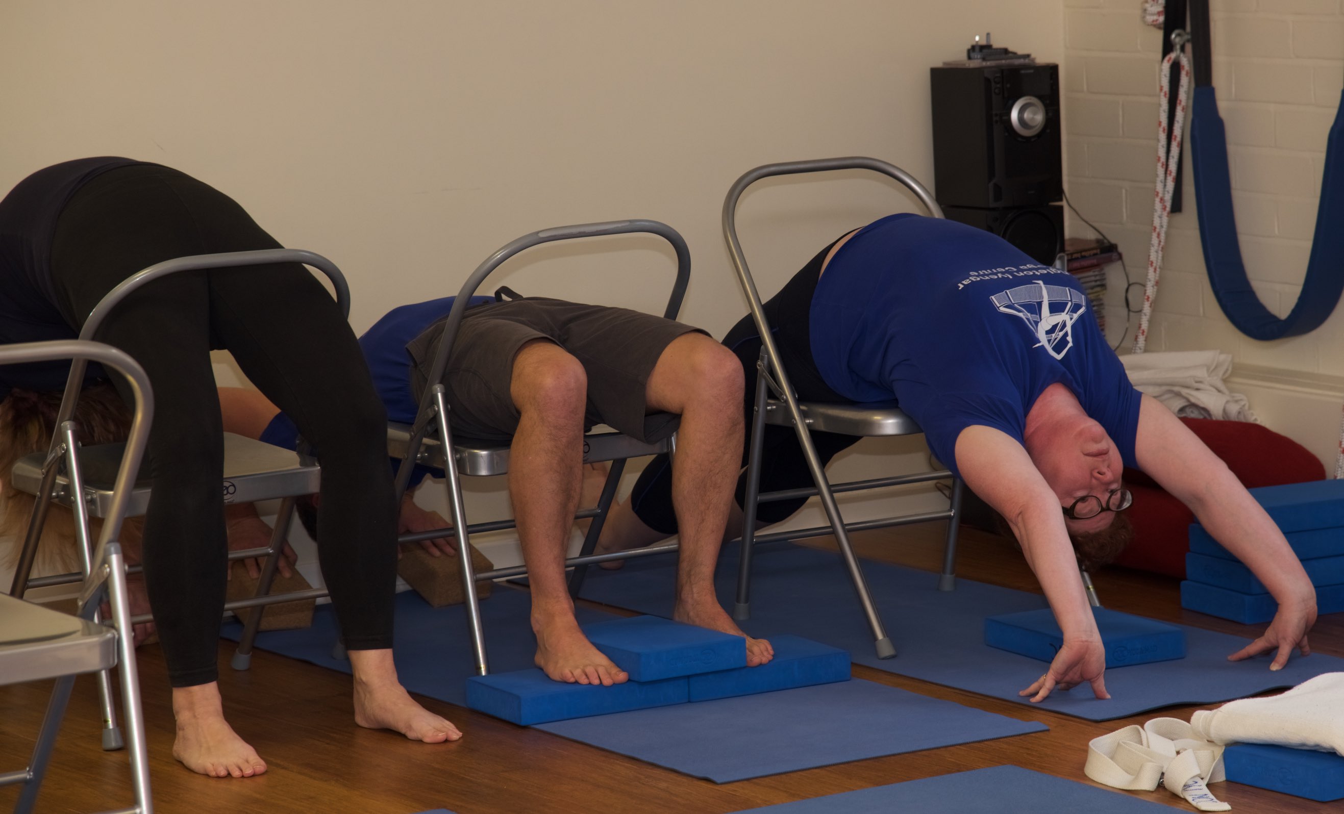 uing chairs as props Iyengar yoga demonstration